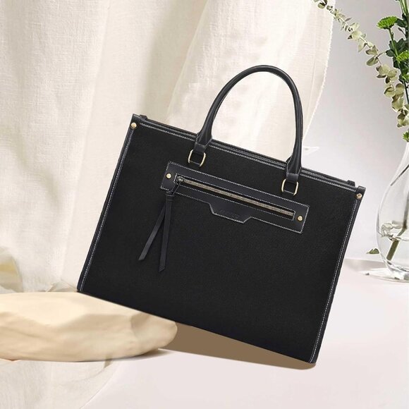 Laptop Tote Bag for Women, 15.6 inch Canvas Laptop Bag with Front Pocket, Large - Picture 7 of 7